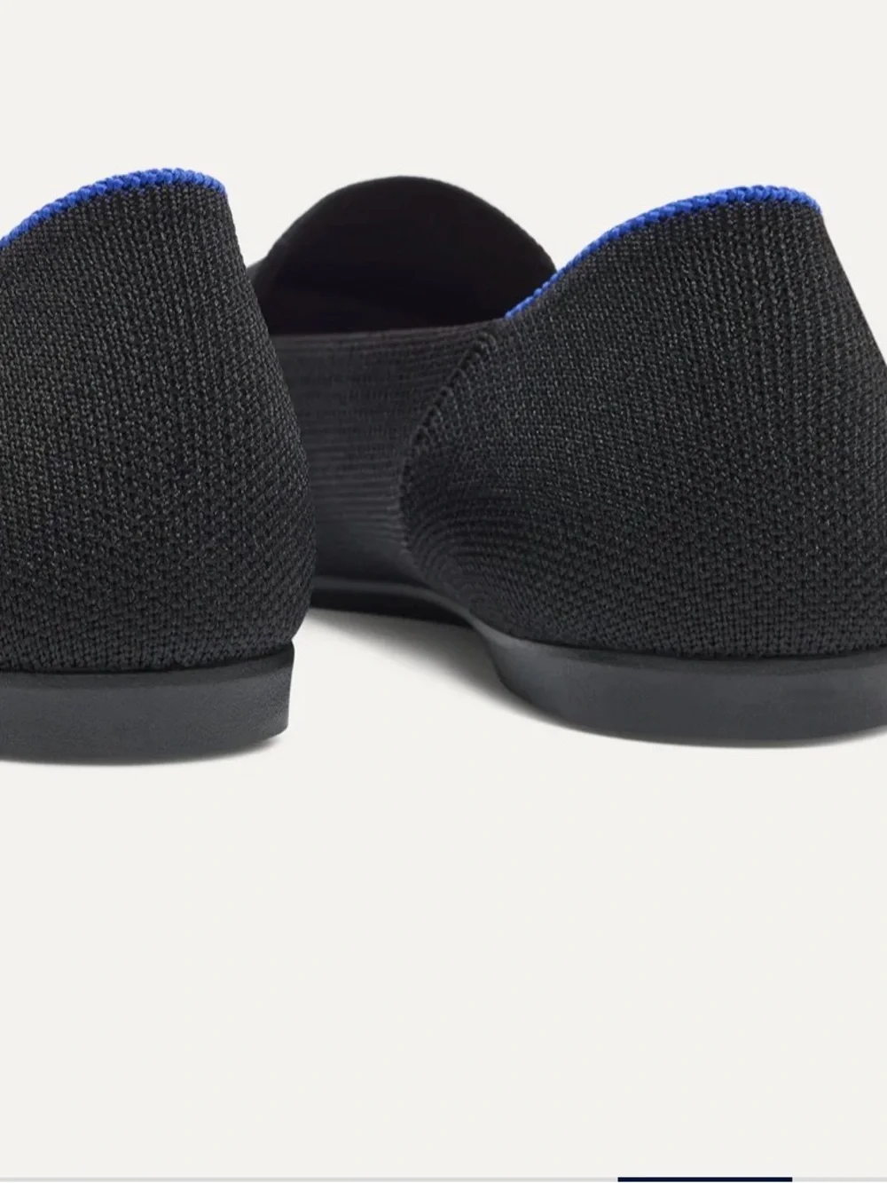Rothy's Black Knit Slip-On Loafers with Blue Accent